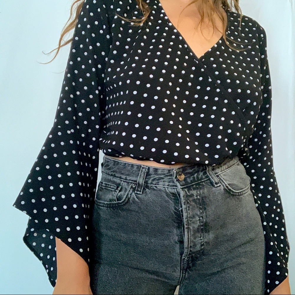 Bell Sleeve Polka Dot Crop Top